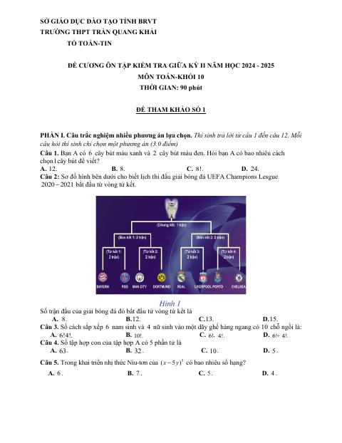 Đề cương giữa kỳ 2 Toán 10 năm 2024 – 2025 trường THPT Trần Quang Khải – BR VT
